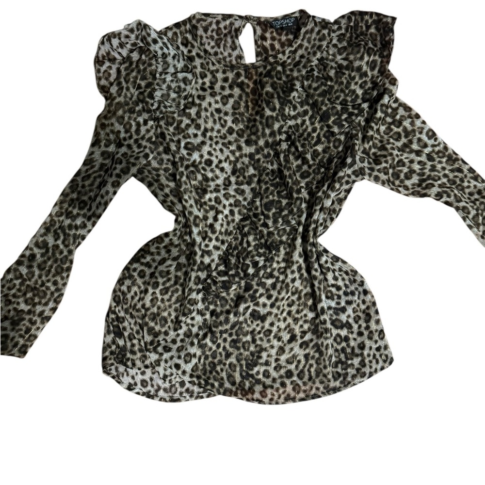 Topshop Black and White Ruffled Bib Collar Blouse